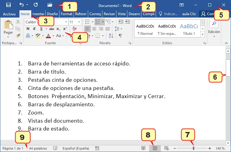 elementos de la pantalla inicial de word - Cuáles barra de herramientas se presentan inicialmente en Word