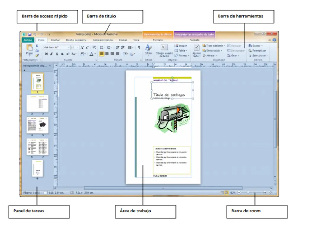 partes de la pantalla de publisher - Cuáles son los botones de Publisher